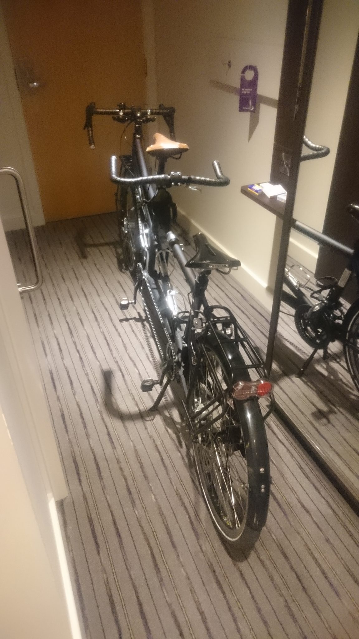 Terrifying the hotel staff at the Premier Inn, Belfast .