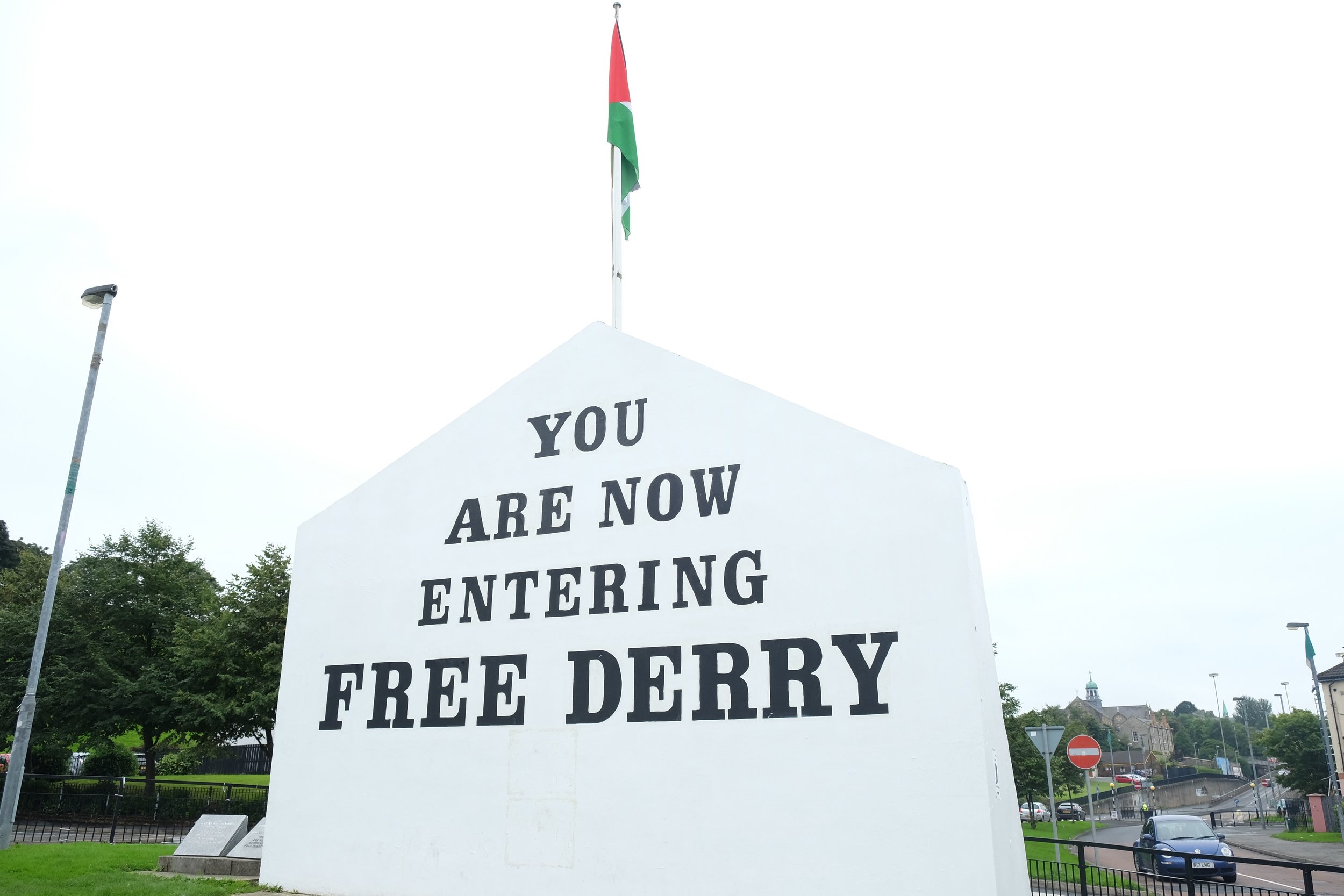 Free Derry Corner, originally painted in January 1969 to indicate the self-declared autonomous nationalist area of Derry that existed between 1969 and 1972.