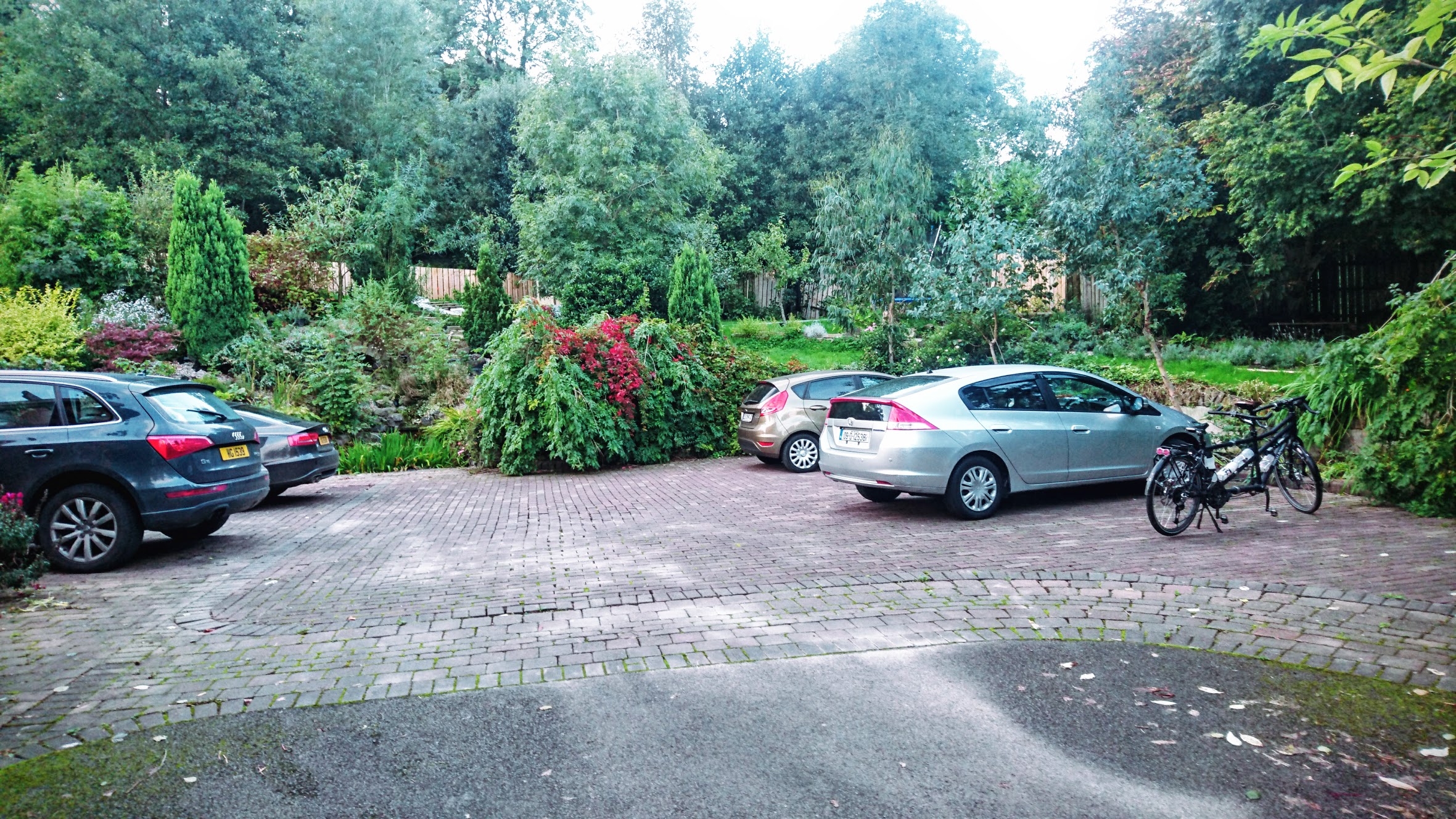 Typical parking lot situation for us here. No one else is stupid enough to cycle through the country.