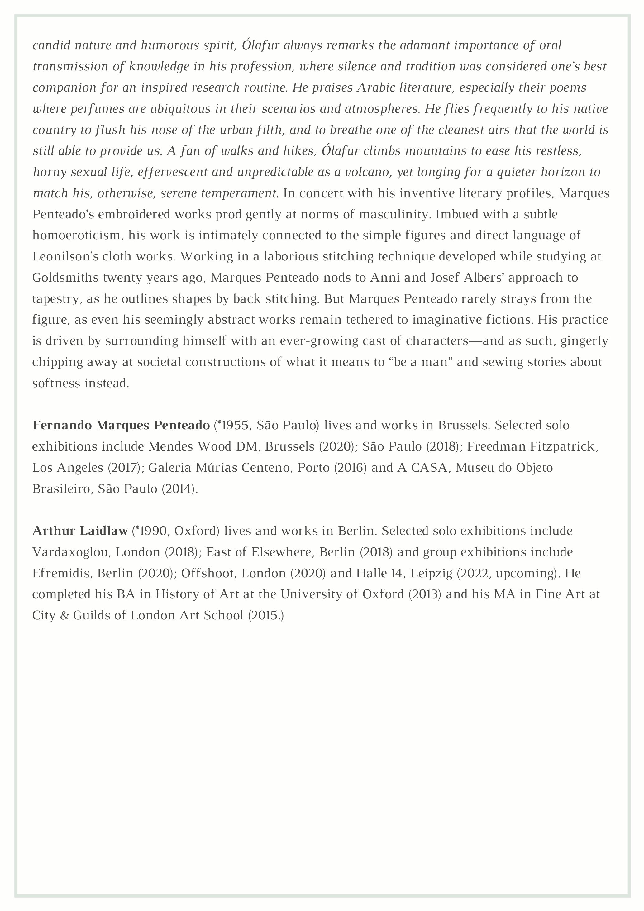 Press text by Camila McHugh for ‘ Doubles ’, with Fernando Marques Penteado at June , Berlin 6 November – 11 December, 2021