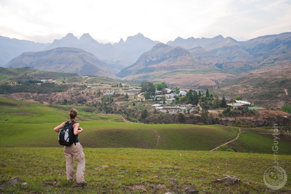 Camille looks over the Cathedral Peak Hotel.