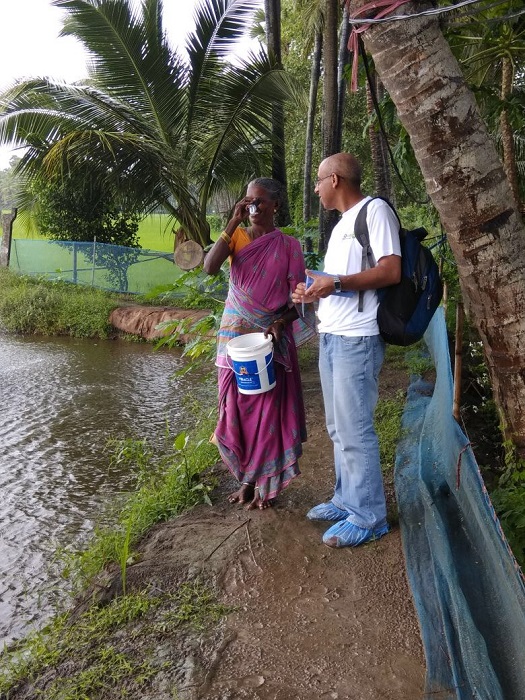 Mahmoud Eltholth on a shrimp farm in Andhra Pradesh