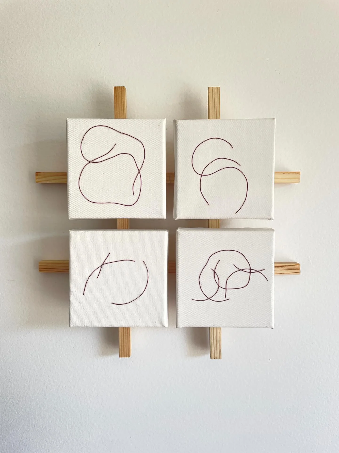 (Available) &ldquo;1,2,3,4&rdquo;. Canvas, thread, wood, 12&rdquo;x12&rdquo;. 

Here is the first of a new series using sewing threads. Can you guess the meaning of the title?! 
Thank you 💜 ($95).