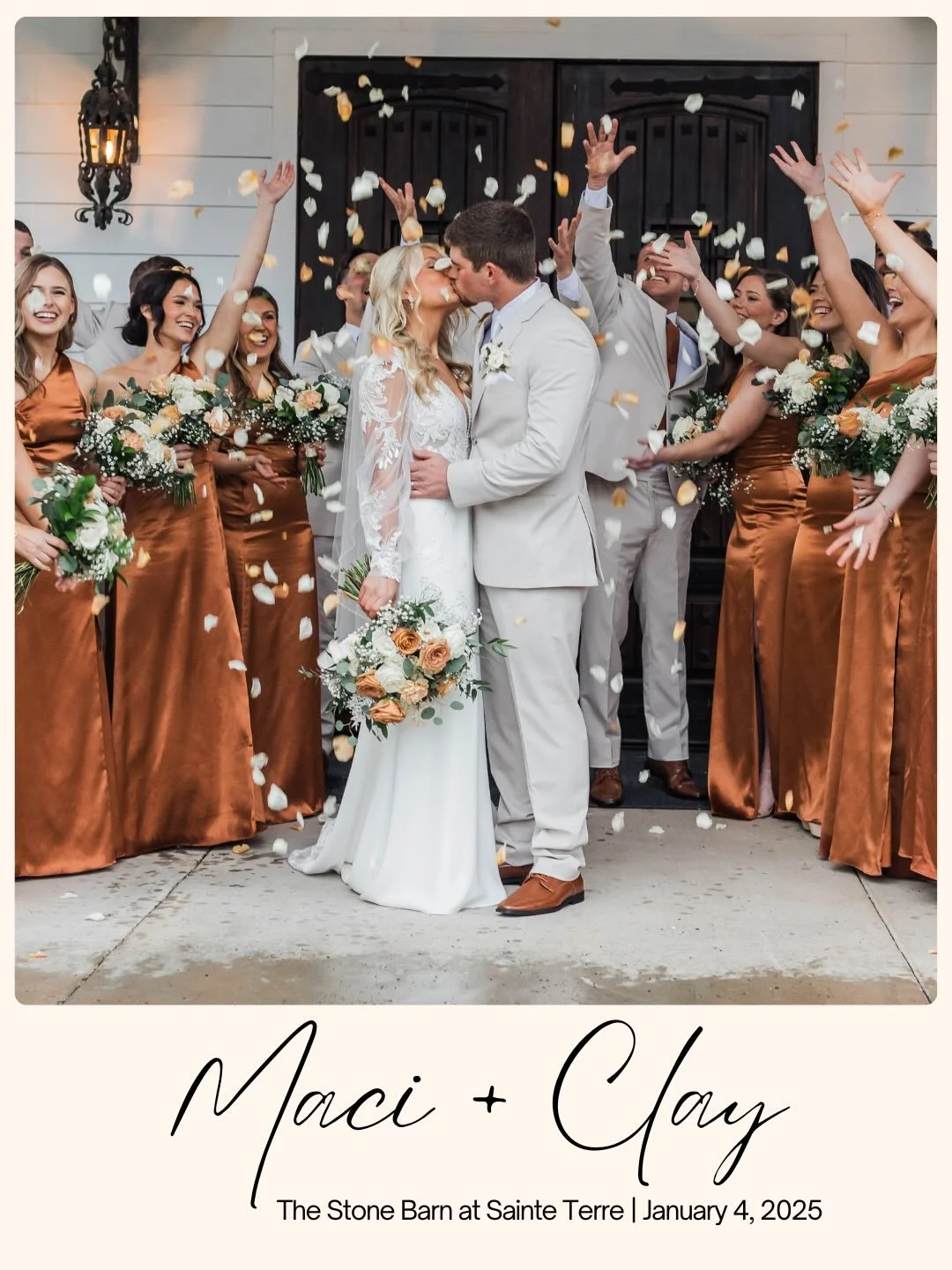 Happy Anniversary to Maci &amp; Clay!!!🥰

Photos: @laurenrinaudophotography 
Coordinator: @hillaryamoss 
Florals: @leanne.graves 
Cake: @sweetiecakes102 
Wedding Dress: @happilyeverafterbridal 
Bridesmaid Dresses: @birdygrey 
Men&rsquo;s Attire: @me
