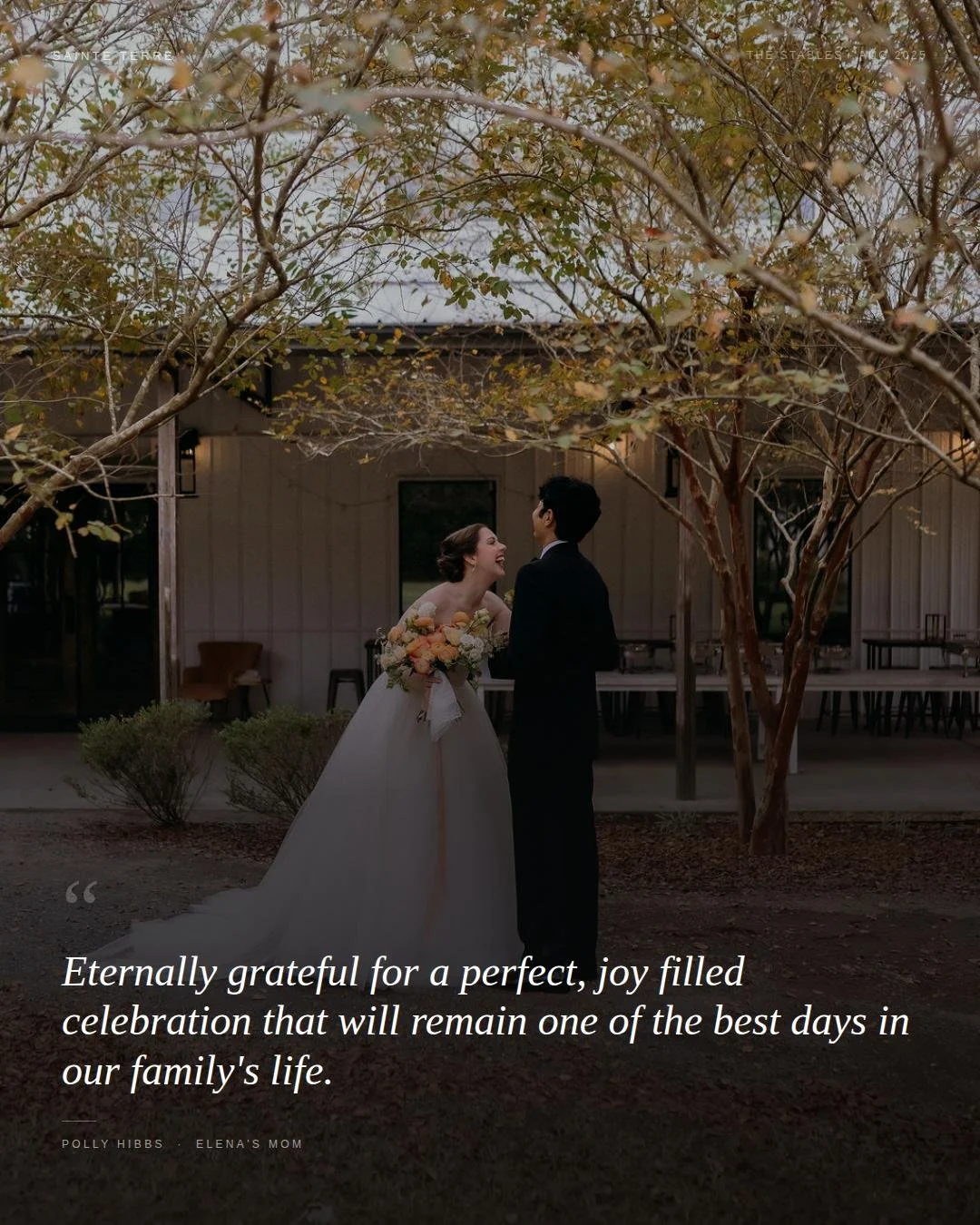 When Elena's mom left this comment after we shared their wedding, we had to save it.

This is why we do what we do. Not for the perfectly styled tablescape or the sparkler exit photo &mdash; though we love those too. It's for the feeling a family wal