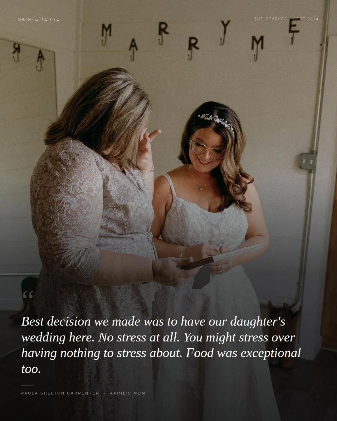 "You might stress over having nothing to stress about."

Paula, you made our whole week.

That's the whole thing, right there.
Thank you for trusting us with April and Aaron's wedding day ... and with your peace of mind.
Both of those thing