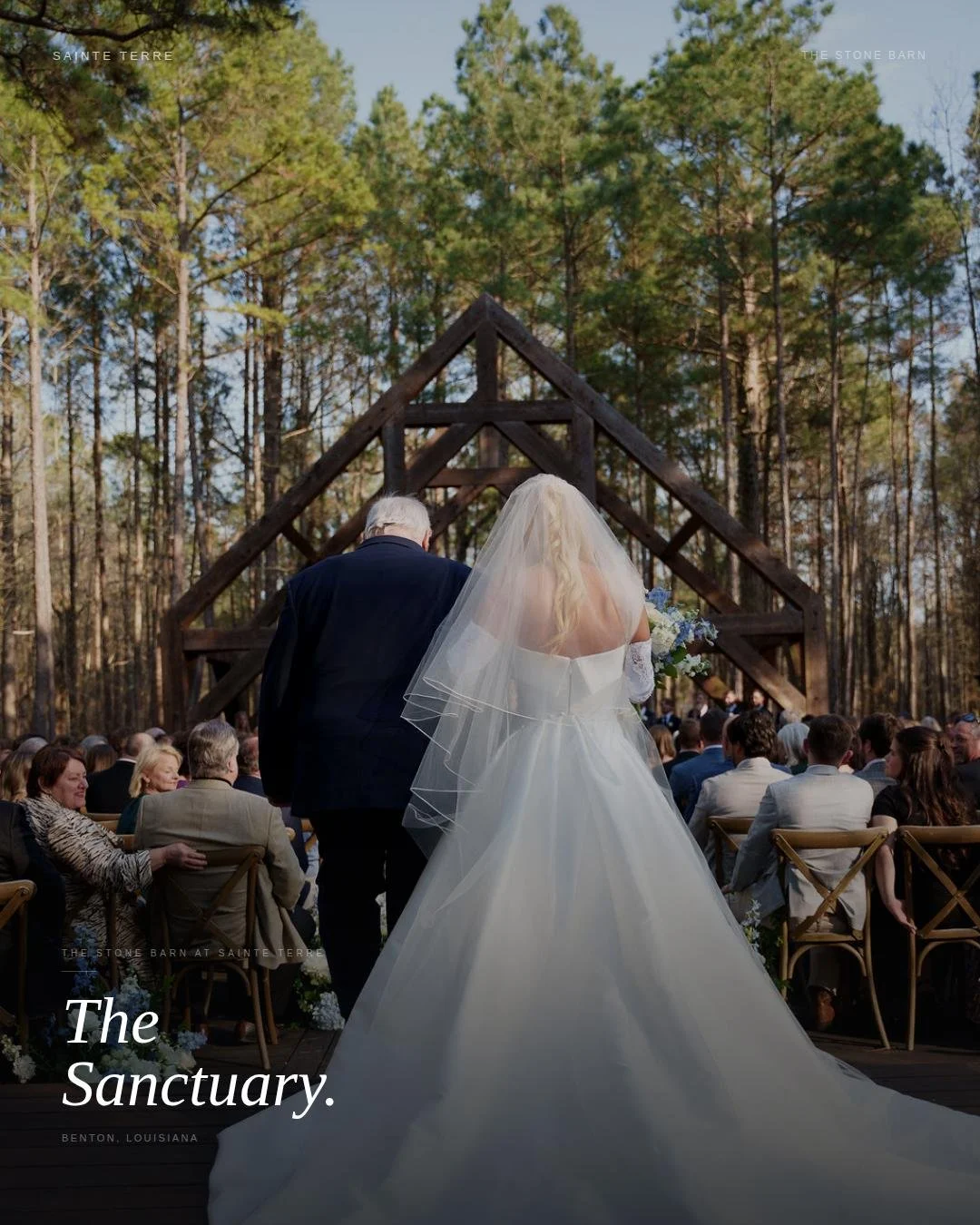 The Sanctuary.
 
Our outdoor ceremony space, tucked into the pines at The Stone Barn. No walls. No ceiling. Just the trees, the light, and whatever the sky decides to do that day. (all thanks to a crazy idea from @christimphoto years ago ... but that