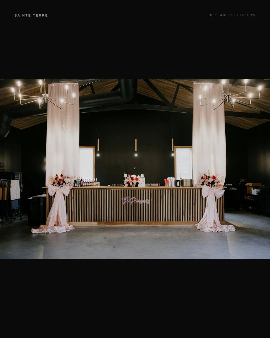 Valentine's Day, done.

When you get married on February 14th, you don't hold back. And Caroline and Payton didn't.
Pink satin draping the bar. Roses cascading off the table and onto the floor. A heart-shaped place card at every seat.

 Their signatu