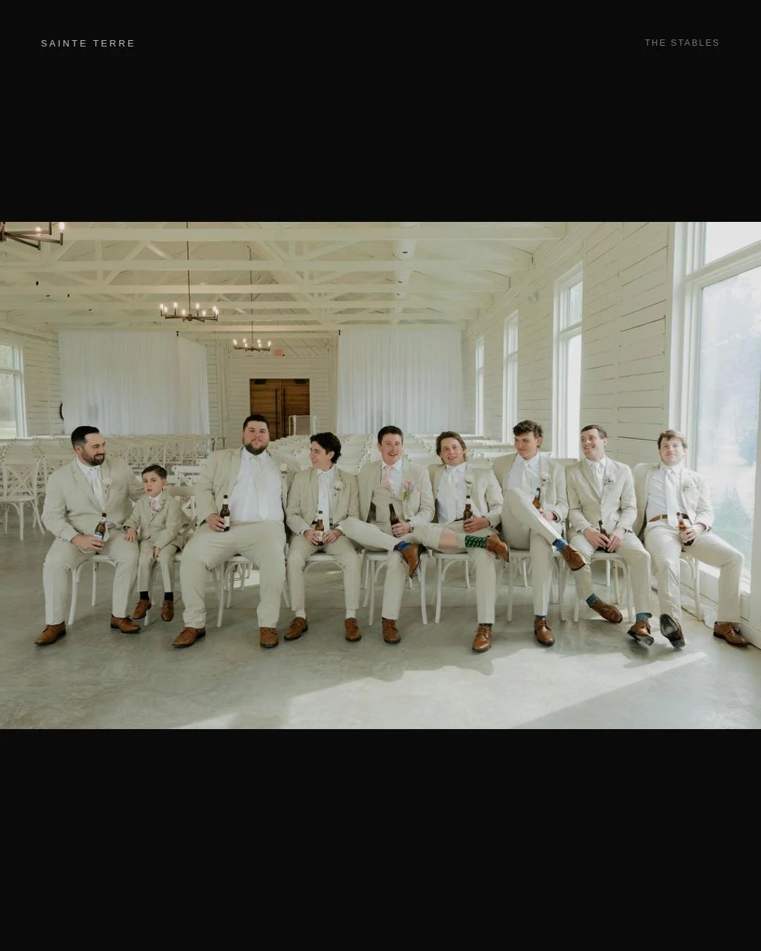 This is what "ready" looks like.
 
Beige suits. Cold beers. The chapel to themselves. And one ring bearer who already fits right in.
 
We don't see enough groom content in the wedding world. But this? This is the energy. Relaxed, sharp, and