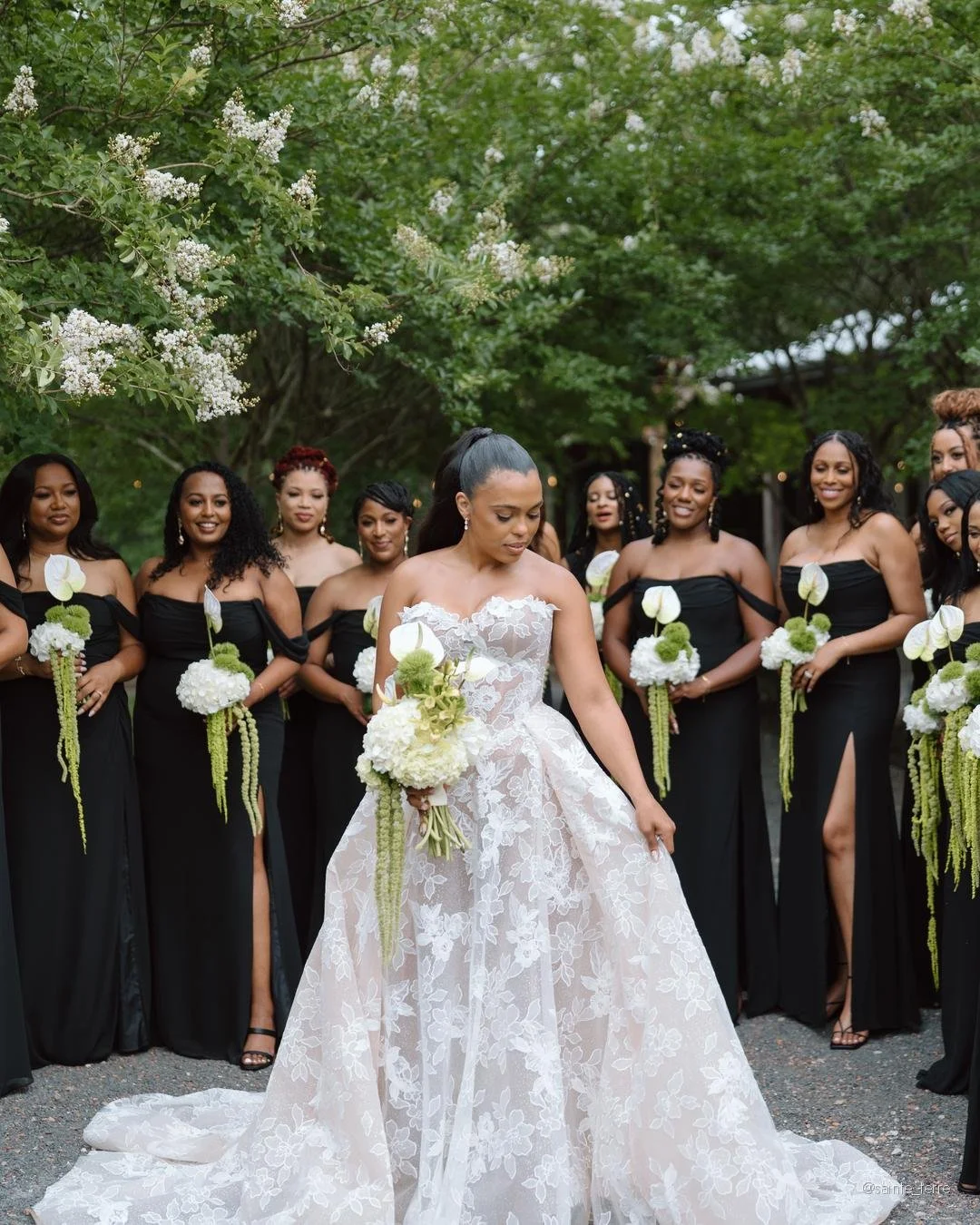 In early June, the crepe myrtles at Sainte Terre come into full white bloom.

For about three weeks every year, they form a canopy of white over the path between The Stone Barn and The Stables. Amari and her bridesmaids stood under that canopy in a s