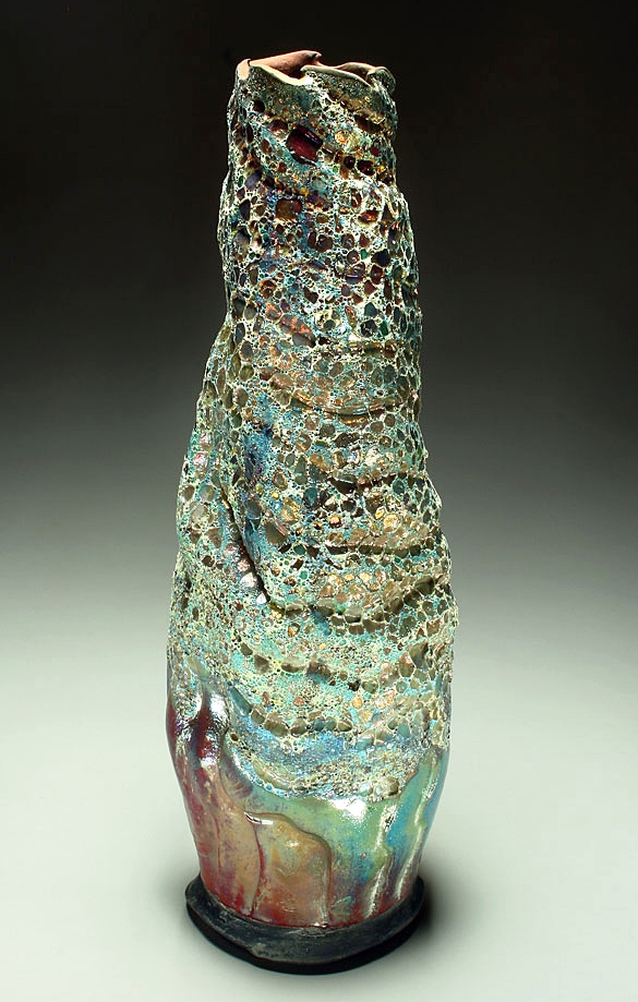 Tall Raku Pottery Vase