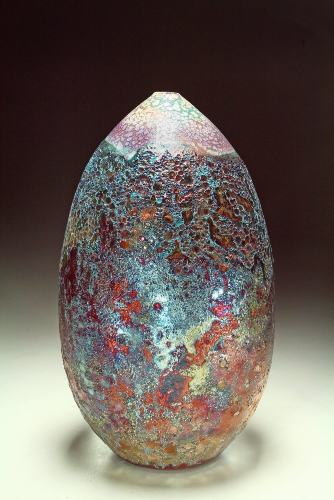 Raku Space Rock Bottle Form Pottery