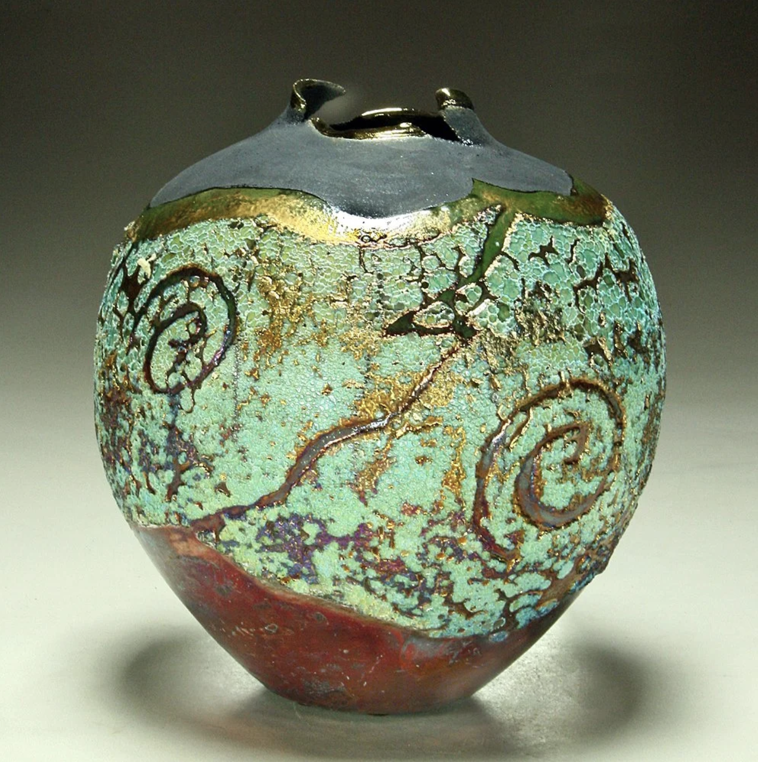 Spirals and Stripes 2726 Raku Vessel