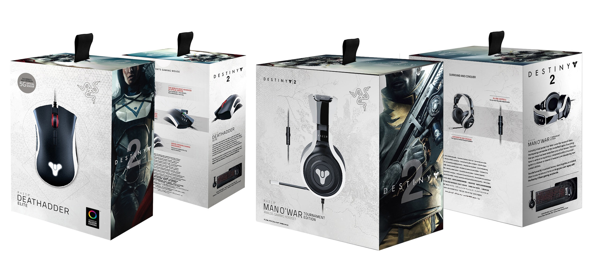 Destiny 2 Razer Packaging Concept and creation based on provided templates with official Destiny 2 style guide assets in Adobe Photoshop.
