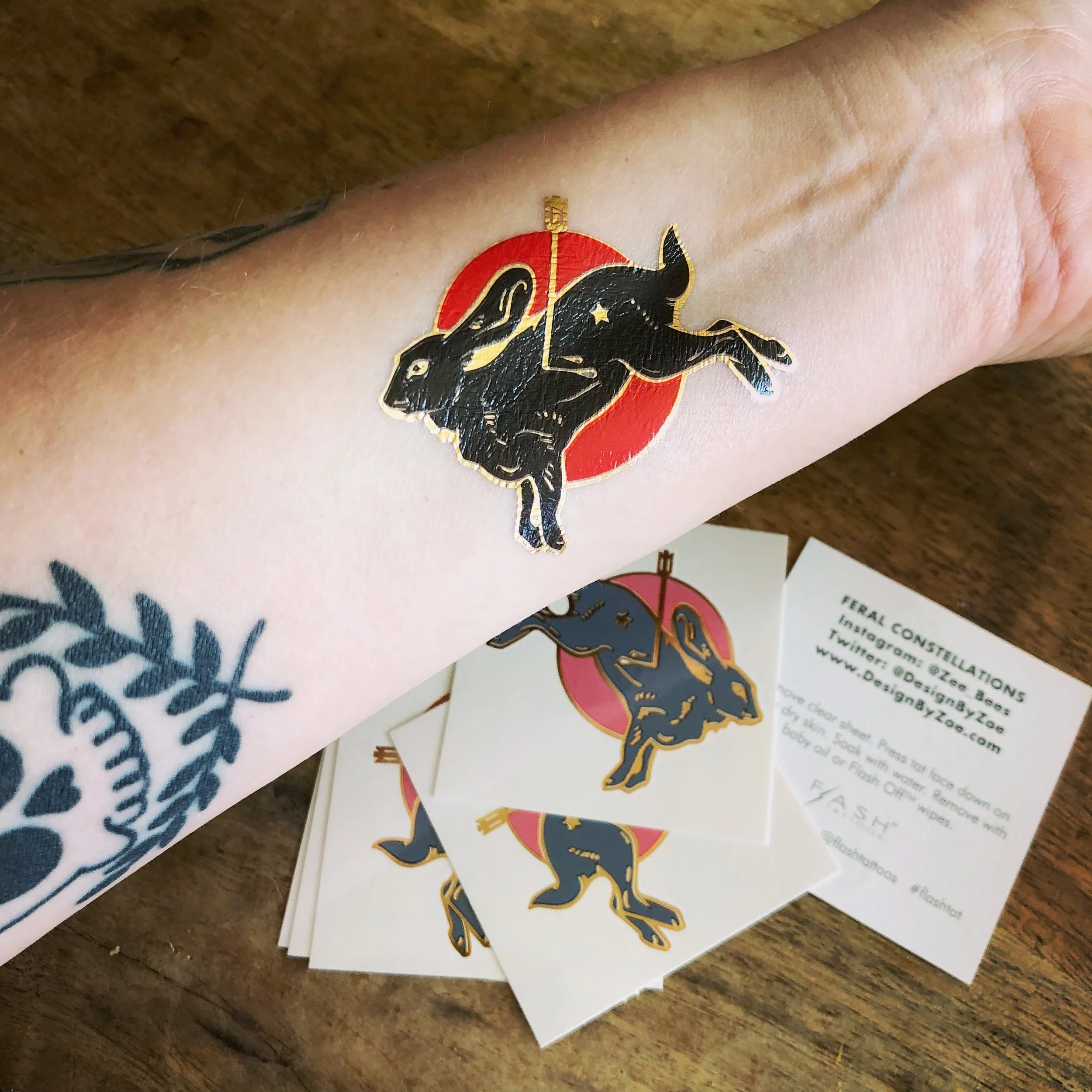 Black Rabbit Metallic Gold Temporary Tattoo Design By Zoe