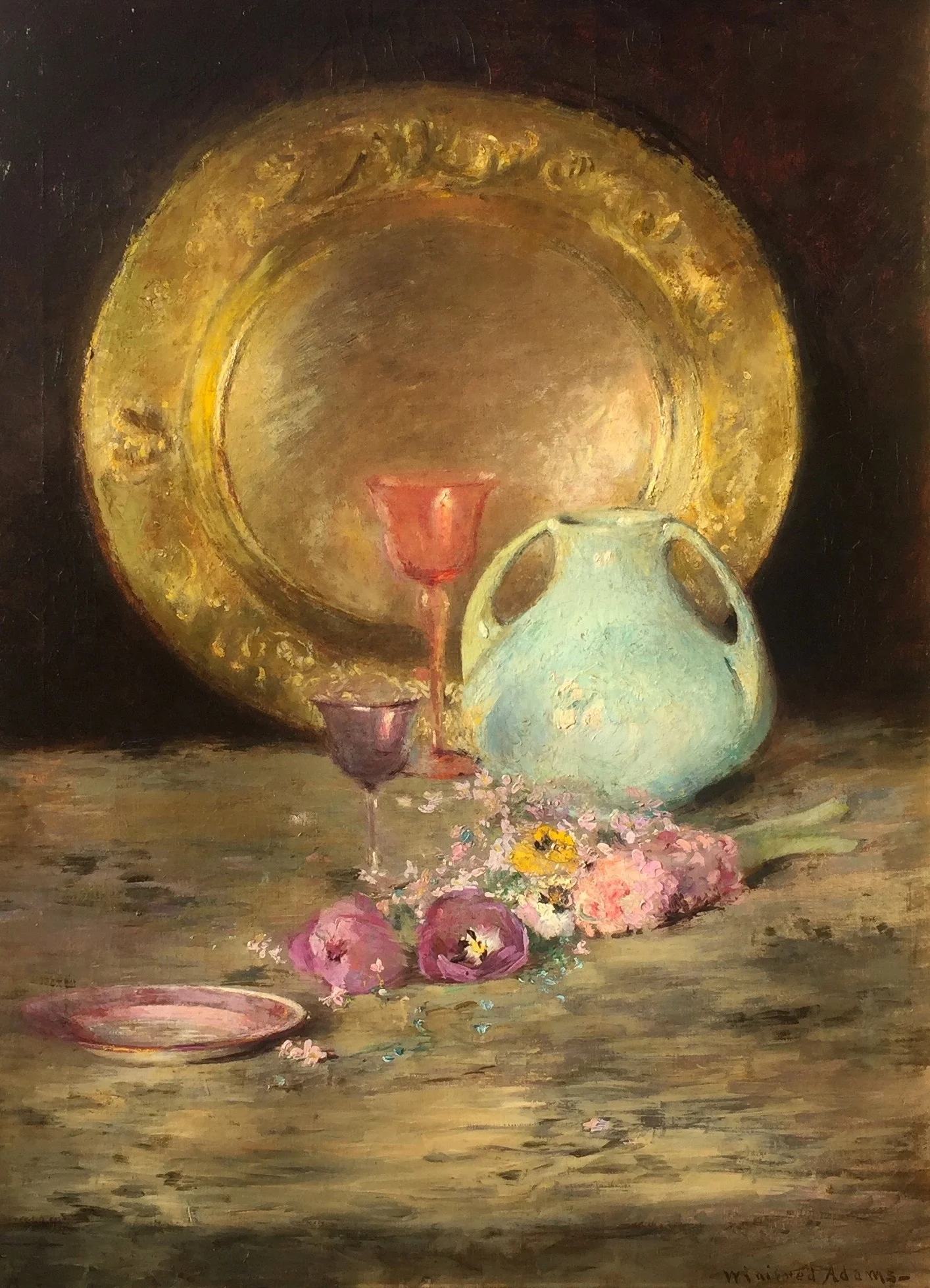 Winifred Brady Adams (American 1871-1955) Still Life Oil on canvas, 29 1/2 x 22 inches Signed lower right SOLD