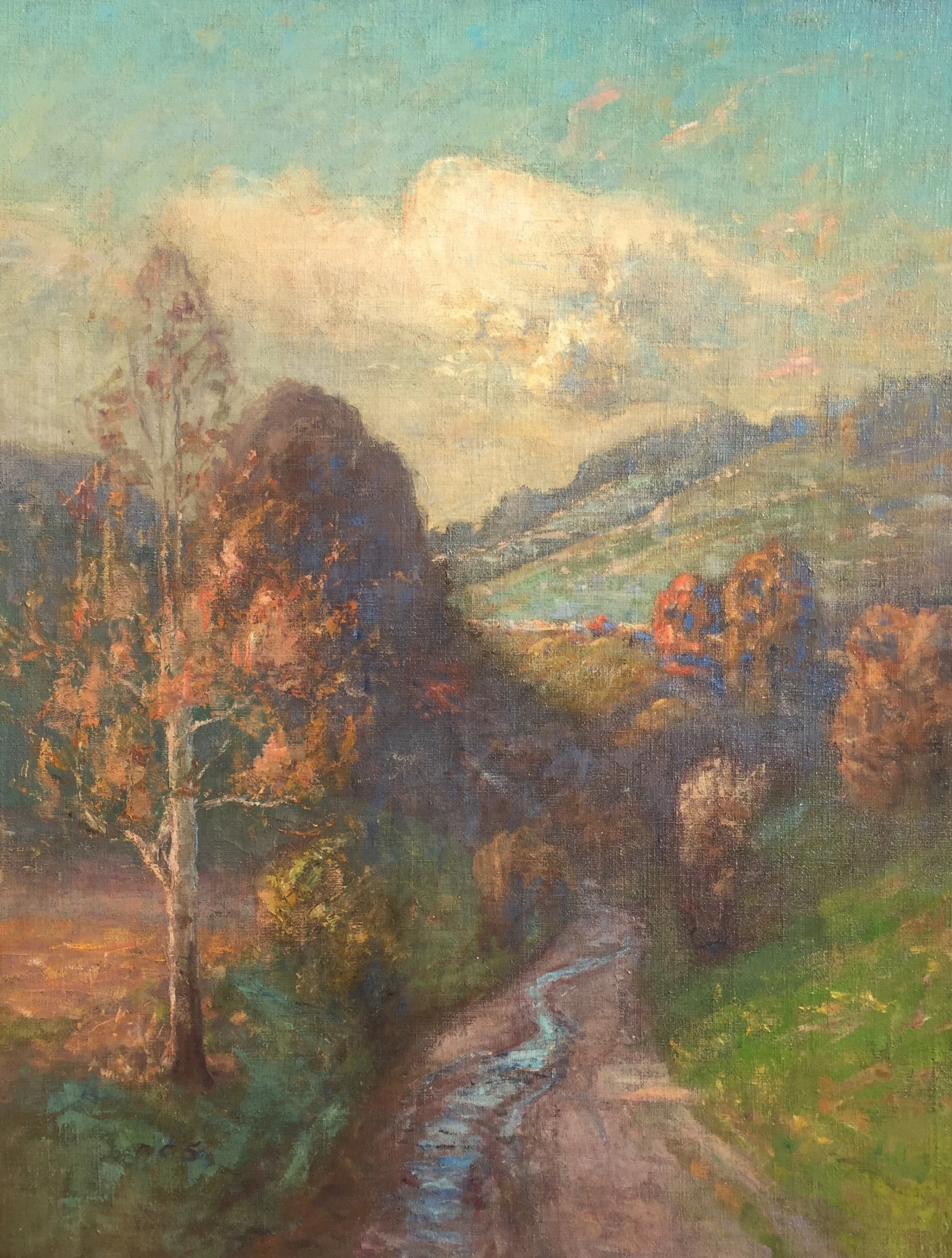T. C. Steele (American 1847-1926) Autumn in the Valley Oil on canvas, 54 x 42 inches Initialed lower left SOLD