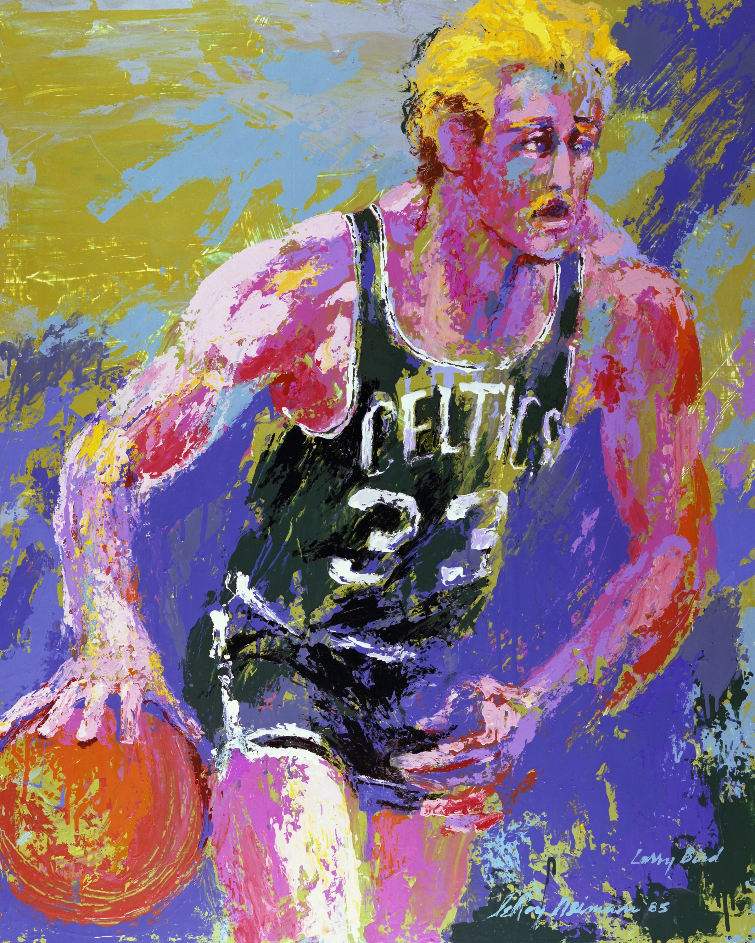 LeRoy Neiman (American 1921-2012) Larry Bird, Celtics, 1985 Acrylic on Masonite, 36 x 30 inches Signed and dated lower right $125,000