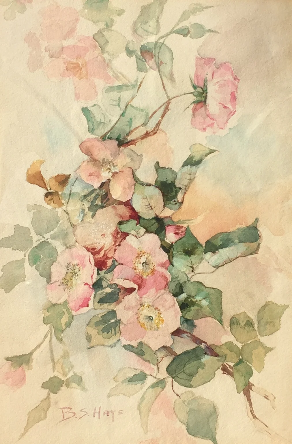   Barton S. Hays   (American 1826-1914)   Roses   Watercolor, 19 x 13 inches  Signed lower left   SOLD  