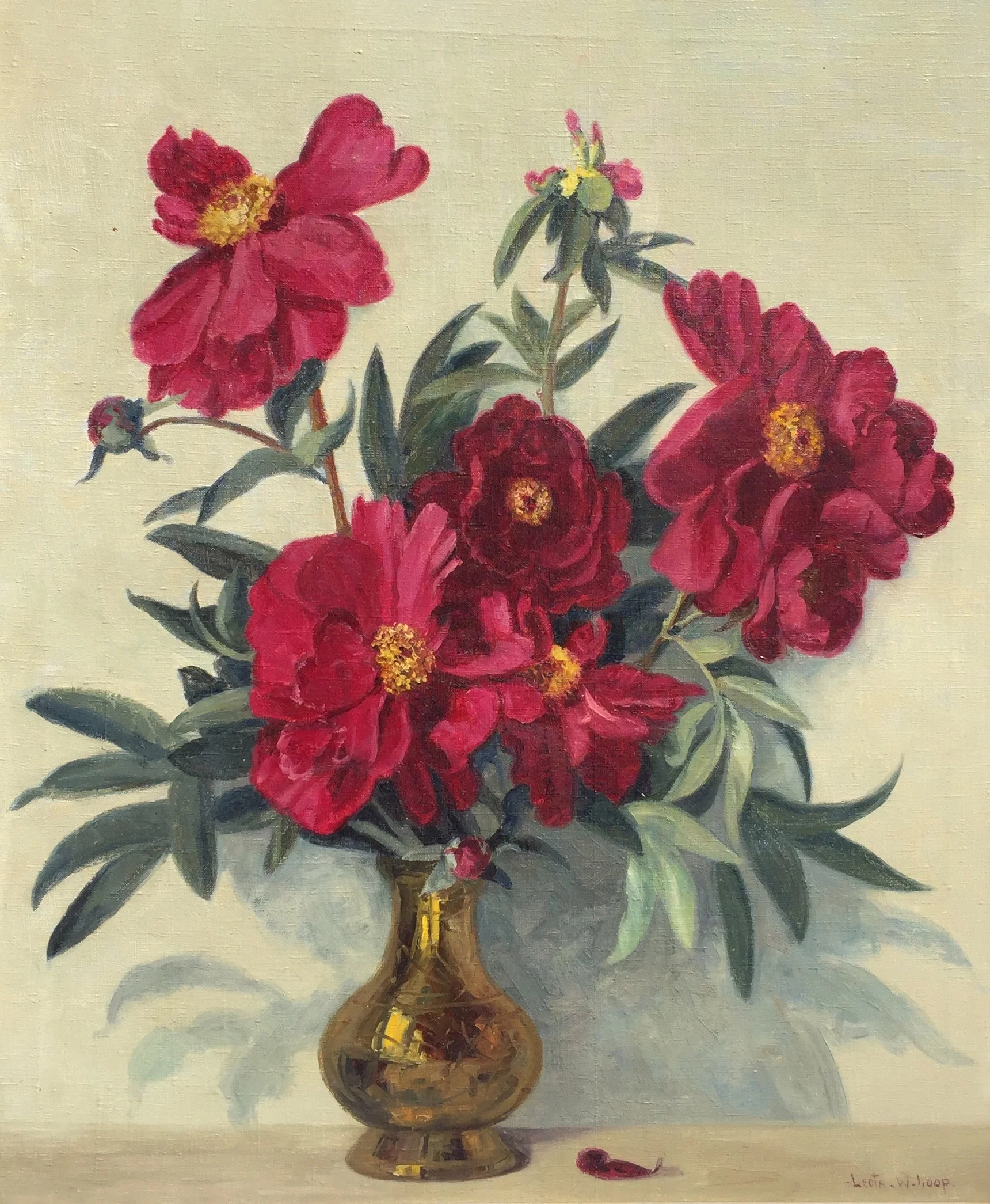   Leota Loop   (American 1893-1961)   Red Peonies   Oil on canvas, 30 x 25 inches  Signed lower right   SOLD  