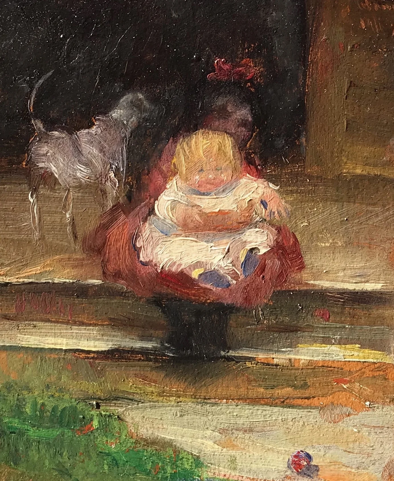 Wayman Adams (American 1883-1959) Playing Ball, 1911 Oil on board, 6 3/4 x 6 inches Signed and dated upper right SOLD