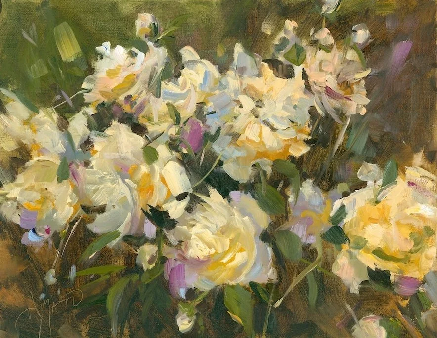 Stephanie Amato White Peonies Oil, 11 x 14 inches SOLD Impressionist Award of Excellence
