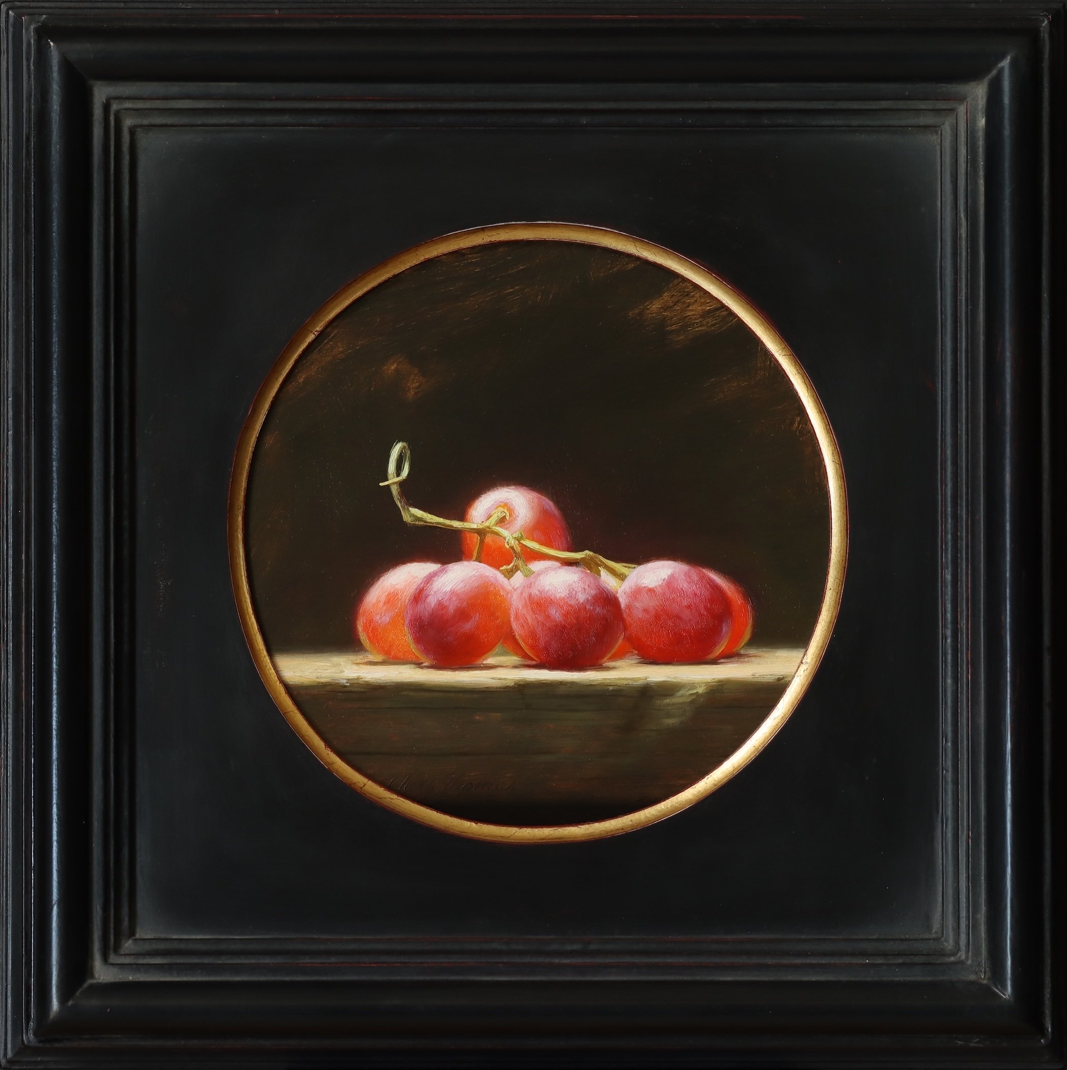 Chris Thomas (American, b. 1970) Backlit Grapes Oil on board, 6 × 6 inches Signed lower left $1,400