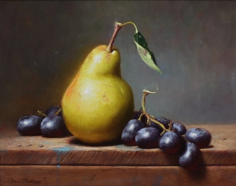 Chris Thomas (American, b. 1970) Pear and Grapes Oil on board, 8 × 10 inches Signed lower left $2,400