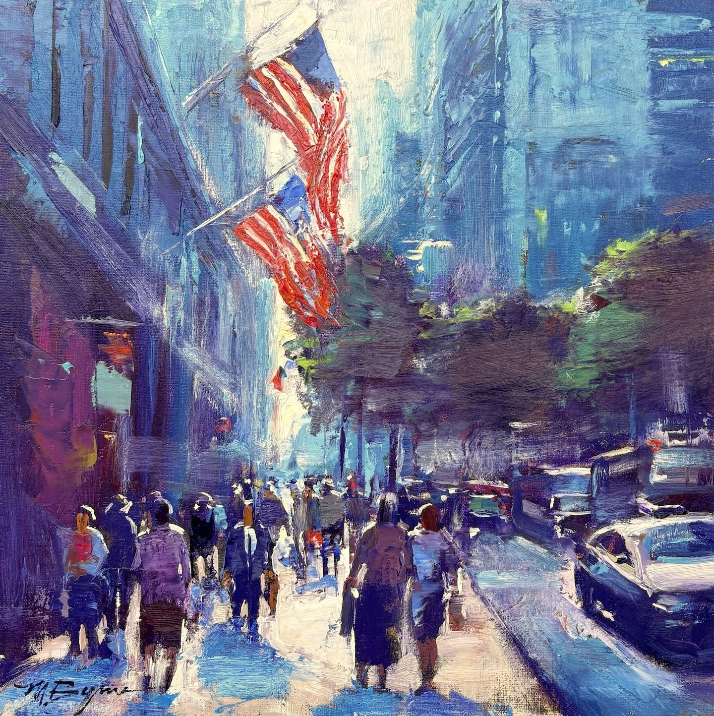 Michele Byrne (American, b. 1959) Manhattan Morning Oil on linen, 12 × 12 inches Signed lower left $1,950