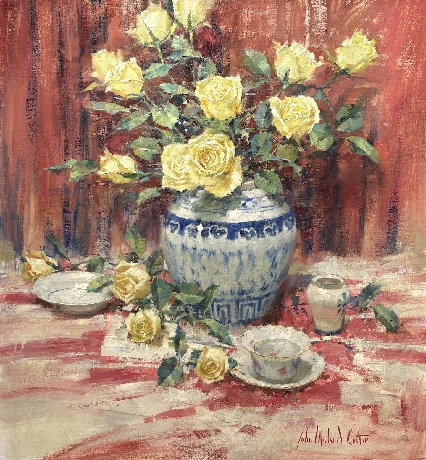 John Michael Carter (American, b. 1950) Pale Yellow Roses Oil on linen, 26 × 24 inches Signed lower right $5,500