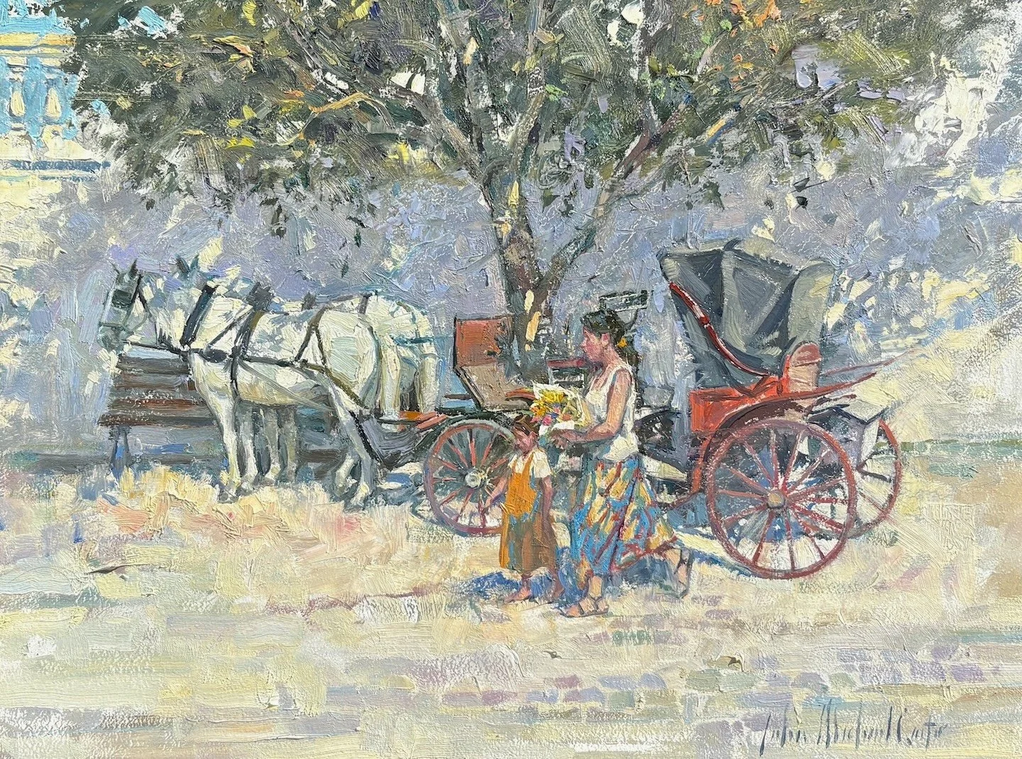 John Michael Carter (American, b. 1950) Horse Carriage, Sintra, Portugal Oil on panel, 12 × 16 inches Signed lower right $2,800