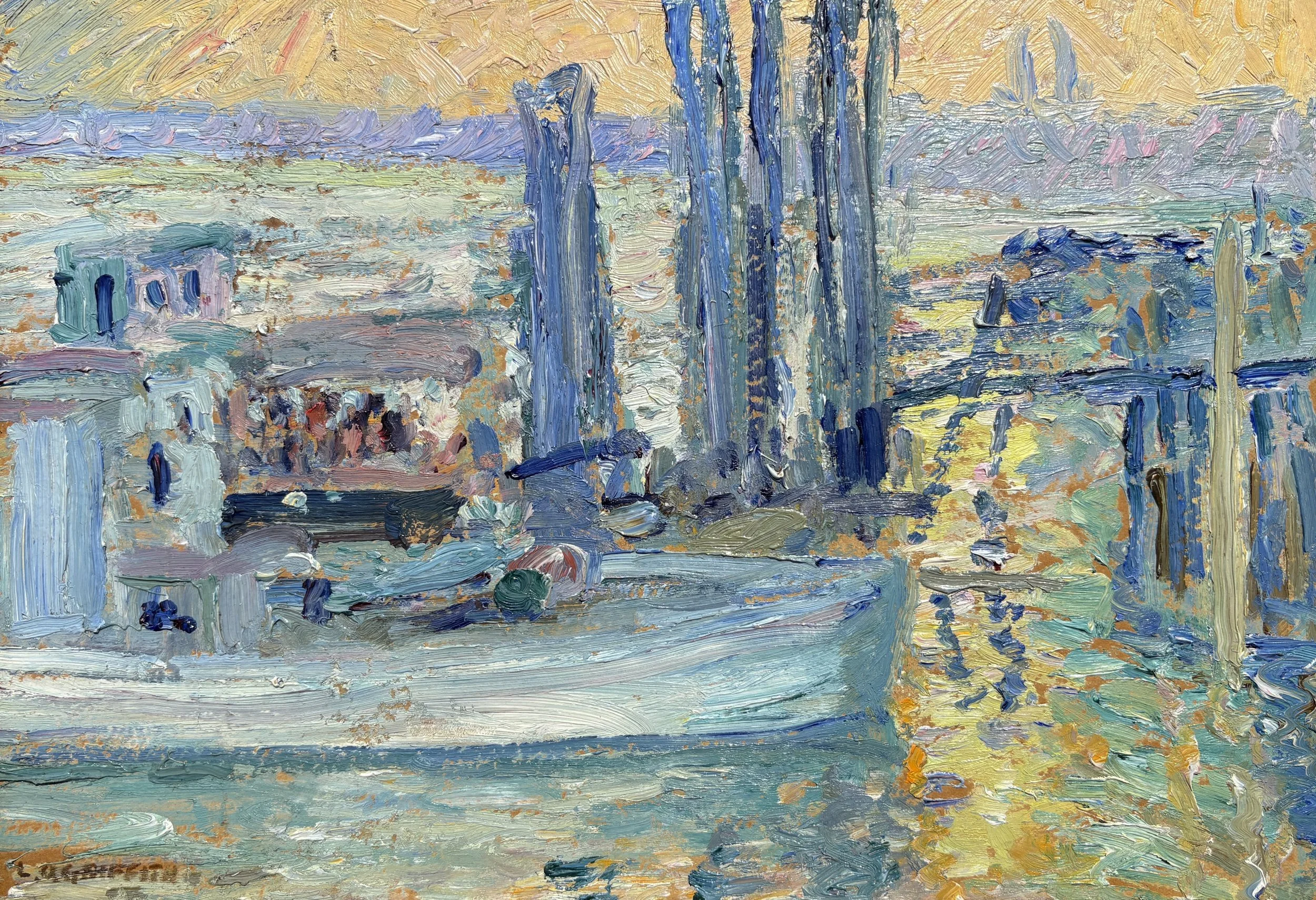 L. O. Griffith (American 1875-1956) The Pier, New Orleans, ca. 1916 Oil on board, 10 × 14 inches Signed lower left