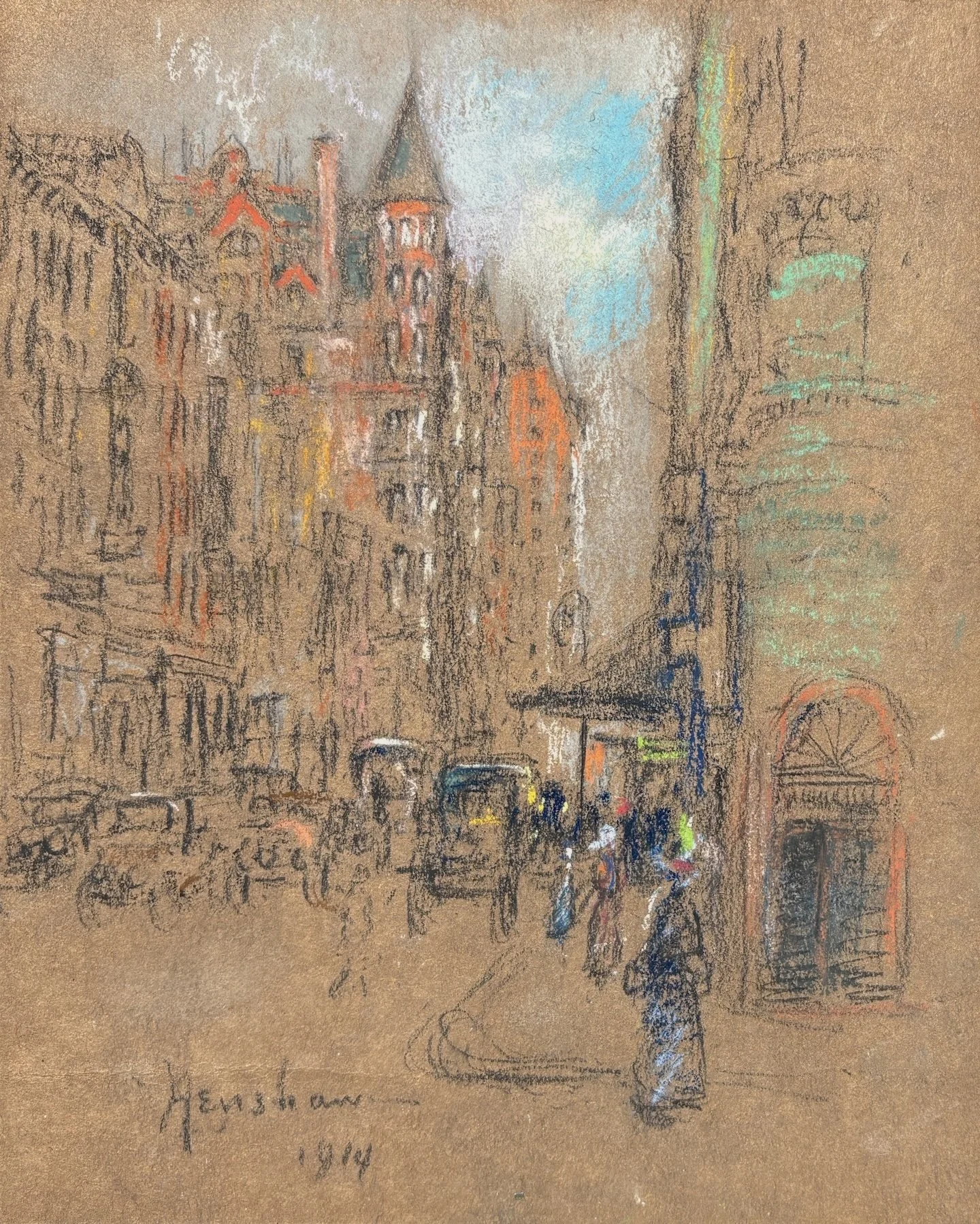 Glen Cooper Henshaw (American 1880-1946) Cityscape, 1914 Pastel, 10 × 8 inches Signed and dated lower left