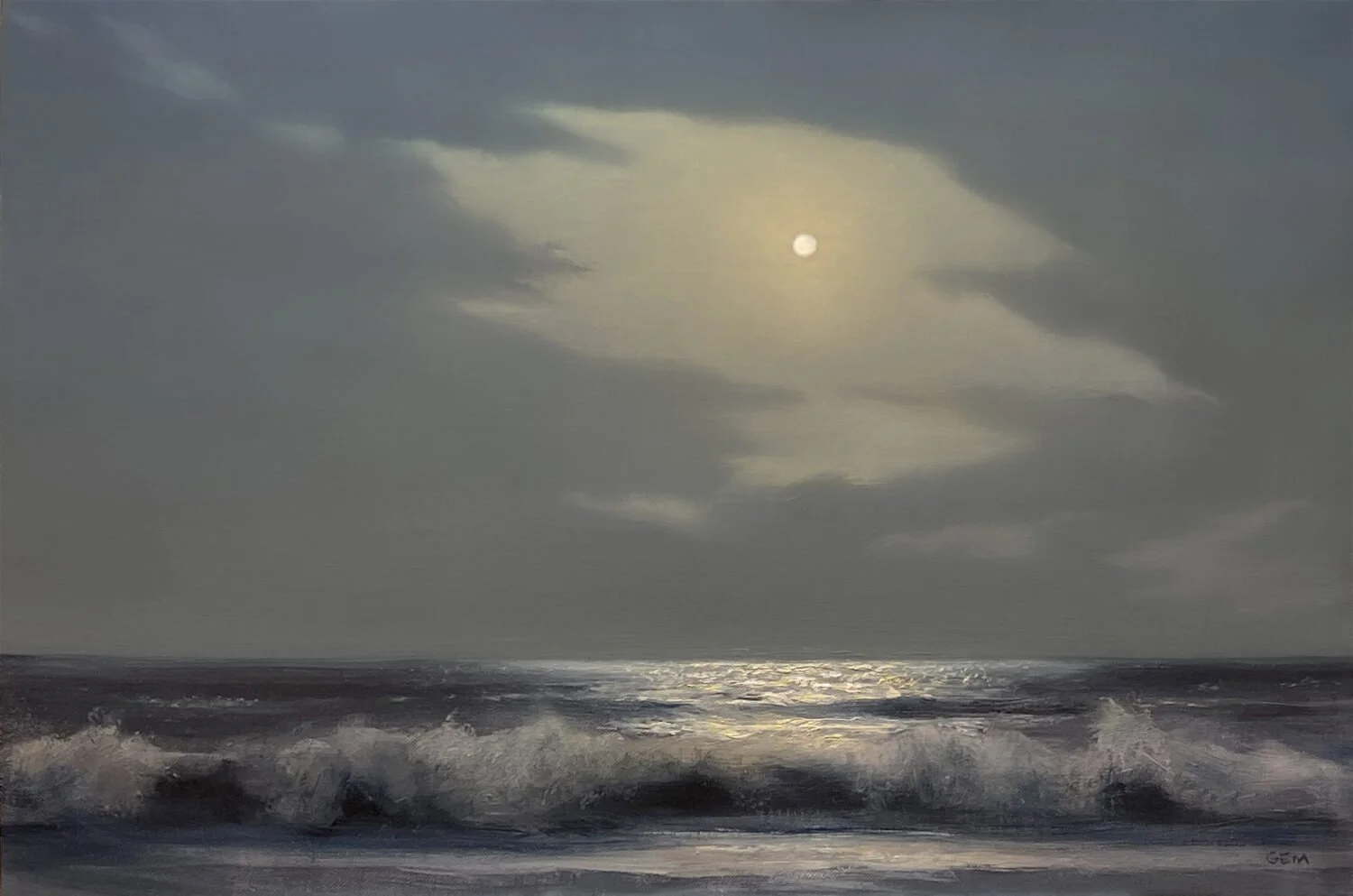 Gayle Madeira Veiled Atlantic Moonrise, 2025 Oil, 12 × 18 inches $2,800