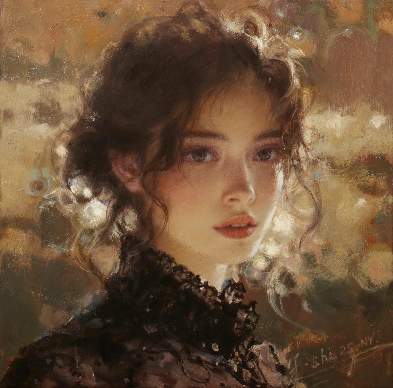Fengshi Jin Backlight, 2025 Oil, 12 × 12 inches $1,800