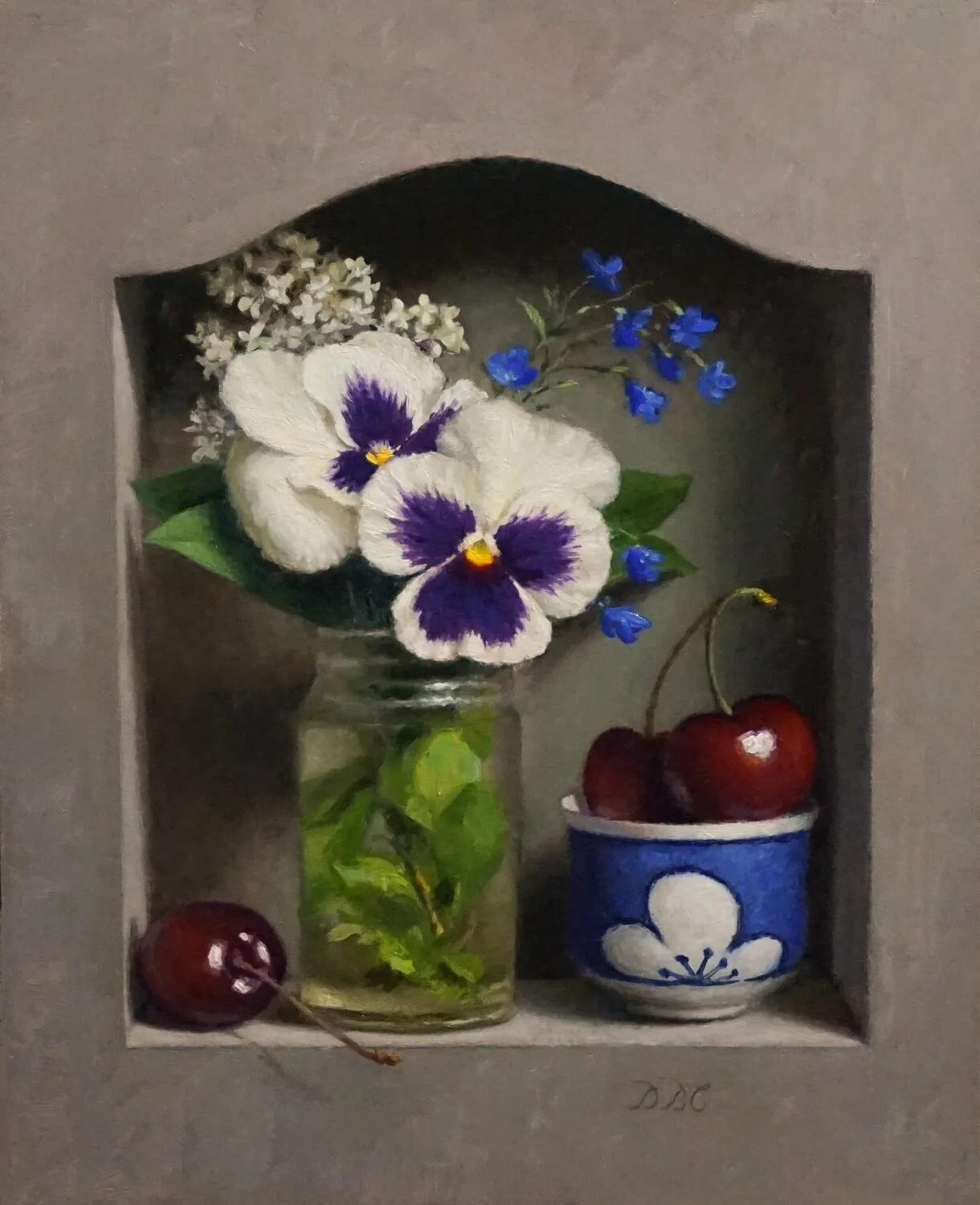 Debra Becks Cooper Pansies and Black Cherries, 2025 Oil, 10 × 8 inches $625