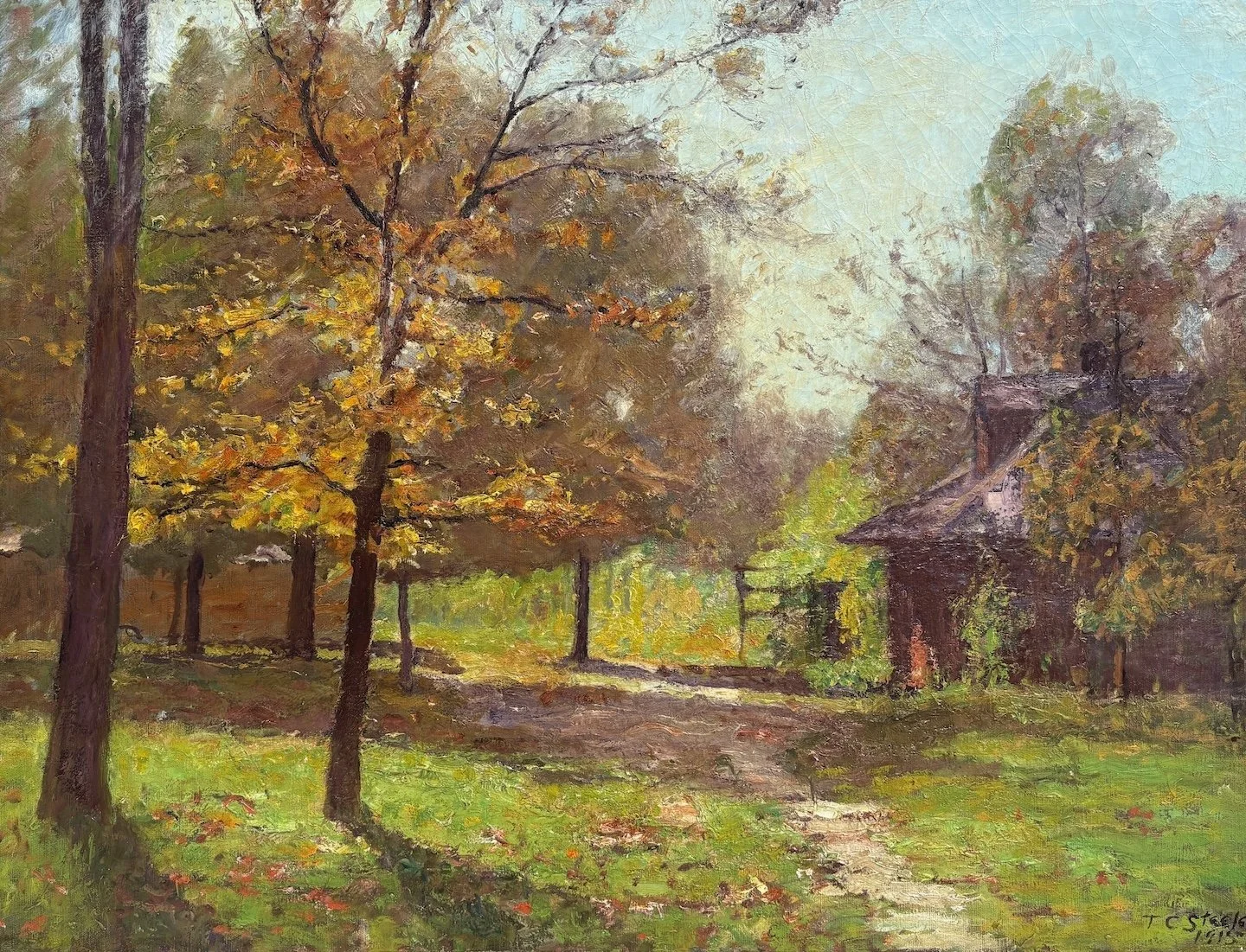 T. C. Steele (American 1847-1926) The Small Studio in Autumn, 1915 Oil on canvas, 30 × 40 inches Signed and dated lower right