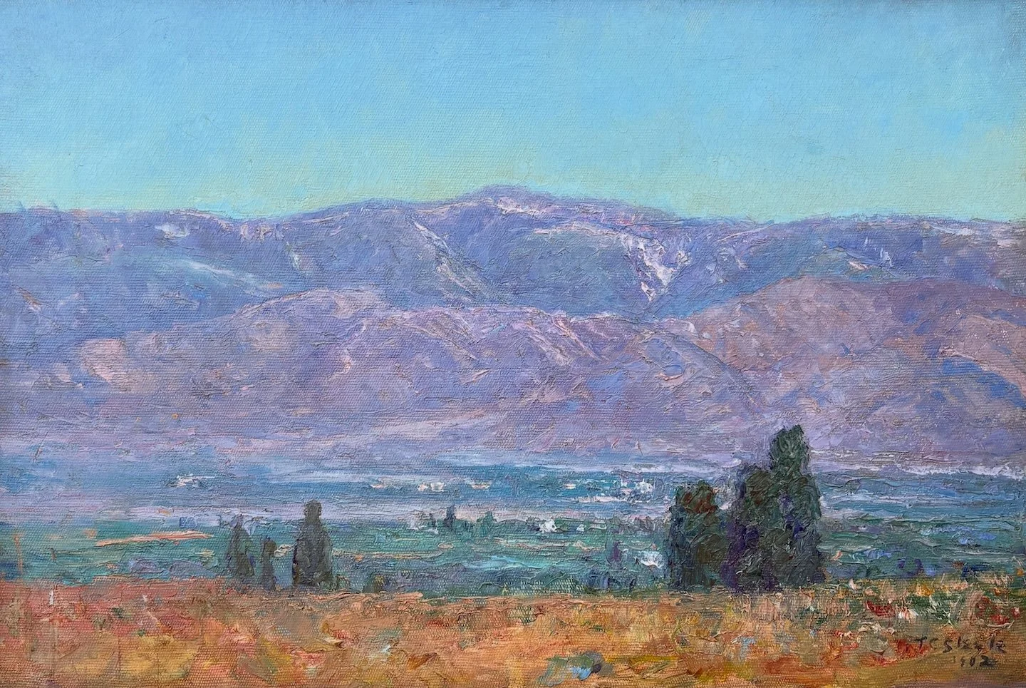 T. C. Steele (American 1847-1926) Across the Valley, 1902 Oil on canvas, 15 × 23 inches Signed and dated lower right