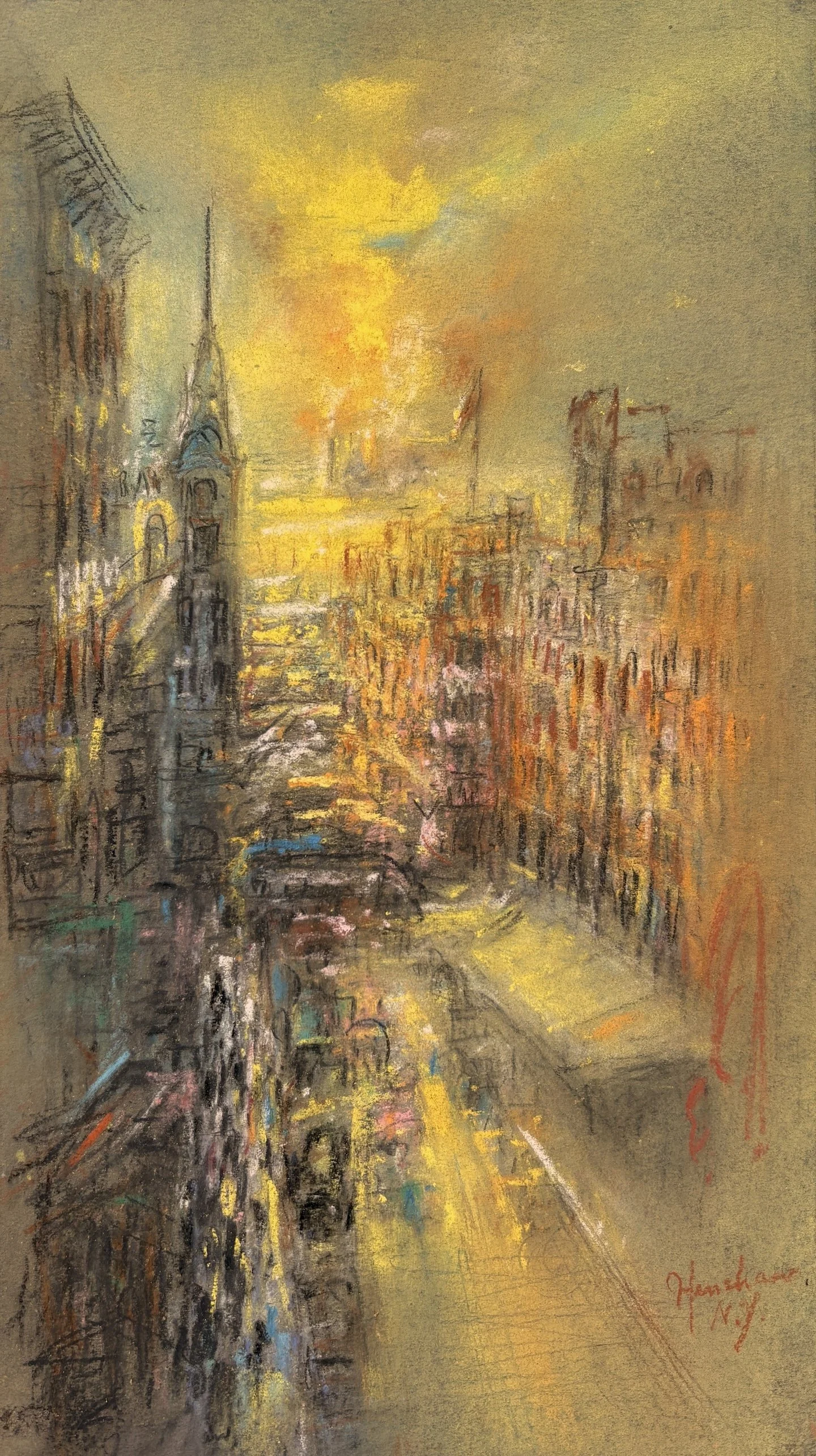 Glen Cooper Henshaw (American 1880-1946) New York Pastel, 14 × 8 inches Signed lower right