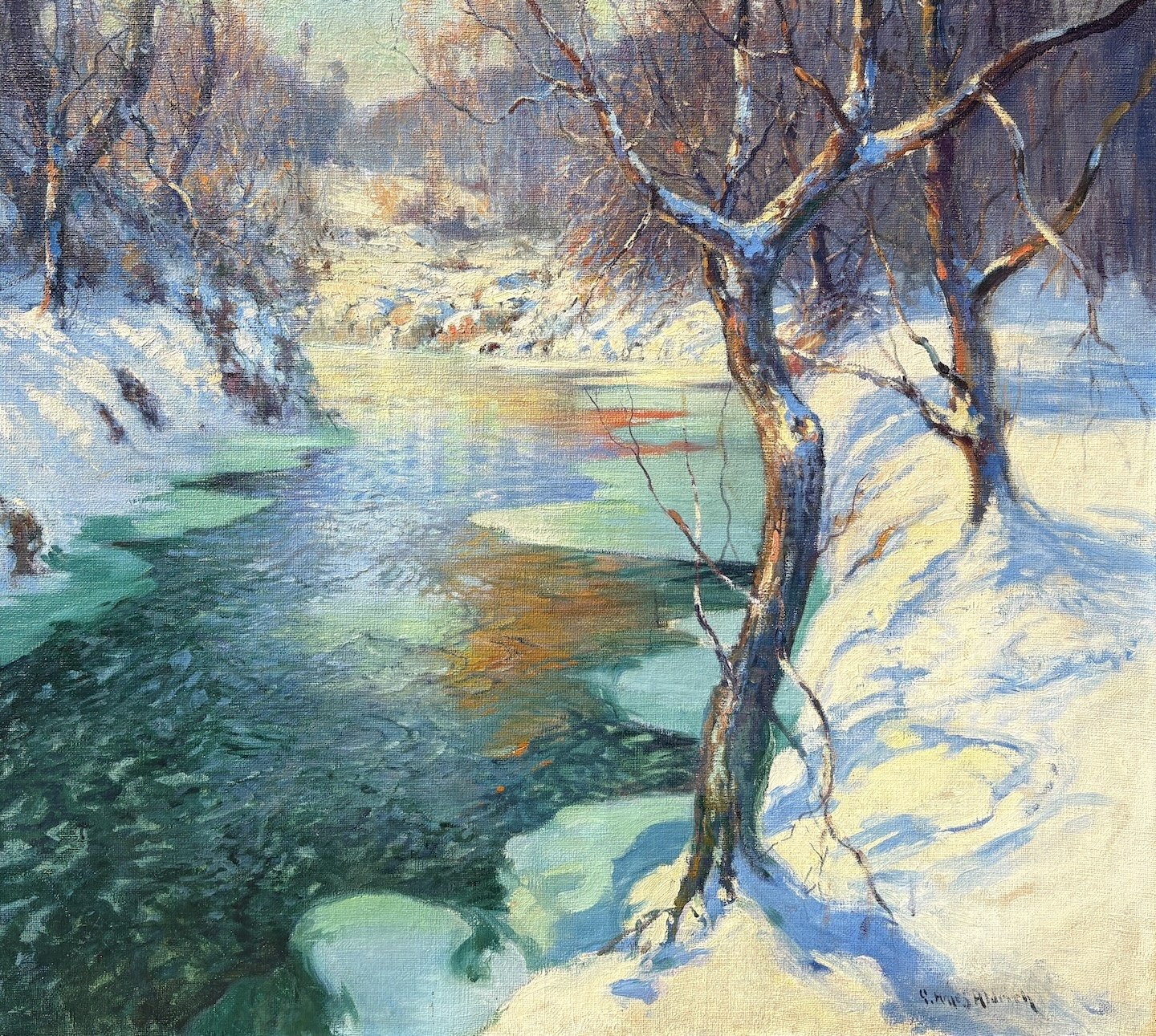   George Ames Aldrich   (American 1871-1941)   Winter Afternoon,  ca. 1919  Oil on canvas, 36 × 40 inches  Signed lower right   Exhibited:  Art Institute of Chicago, 1919 