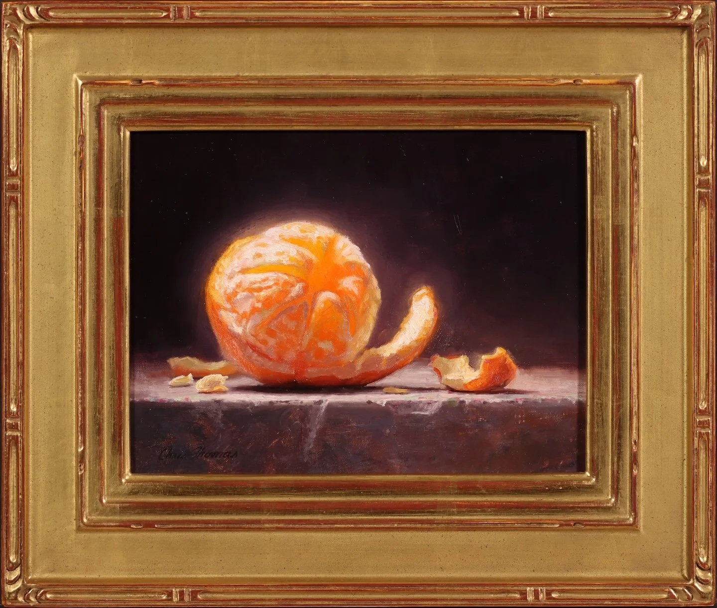   Chris Thomas   (American, b. 1970)   Glowing Orange,  2025  Oil on linen on board, 6 × 8 inches  Signed lower left  $1,600 