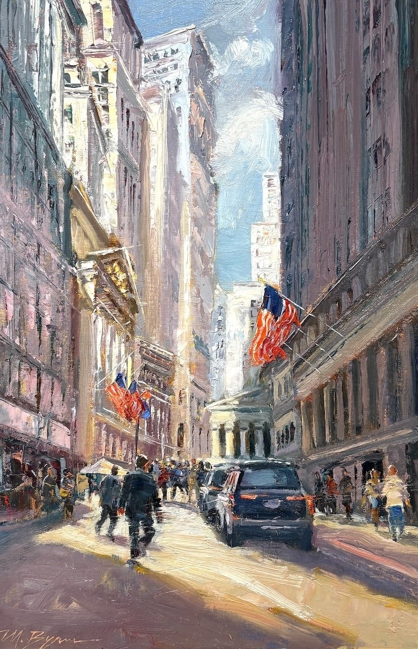   Michele Byrne   (American, b. 1959)   Broad Street Canyon,  2025  Oil on linen, 18 × 12 inches  Signed lower left  $2,600 