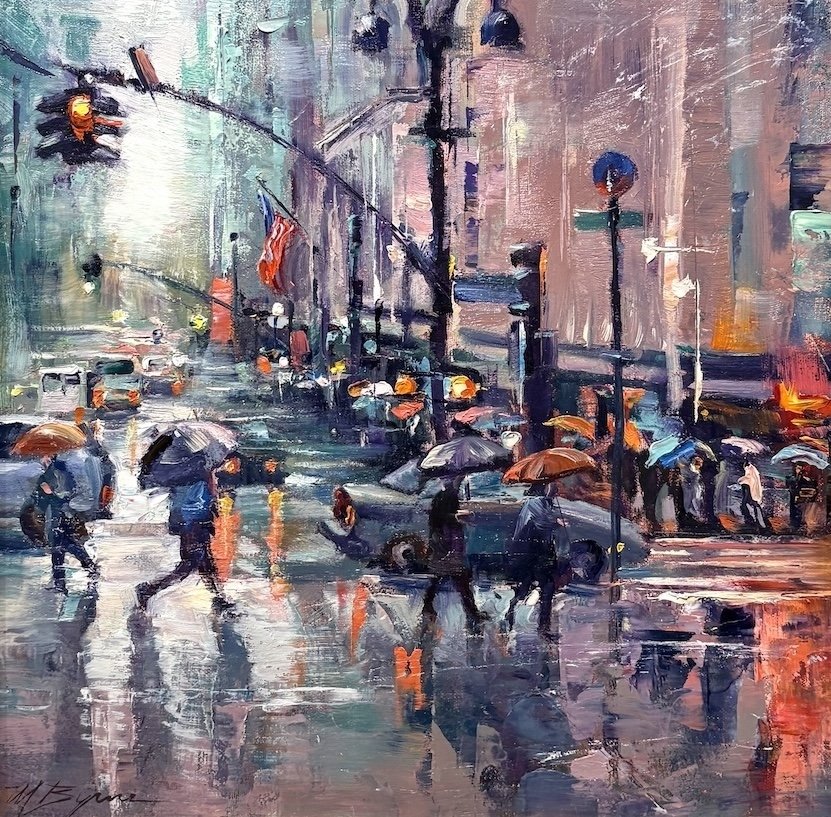   Michele Byrne   (American, b. 1959)   City Slickers,  2025  Oil on linen, 12 × 12 inches  Signed lower left  $1,950 