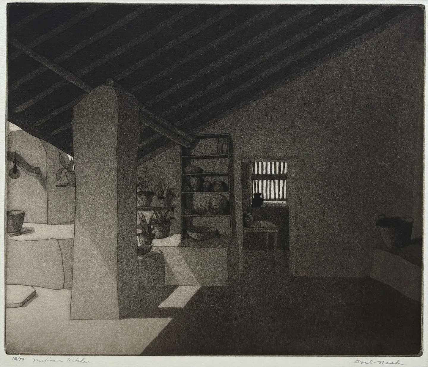   Doel Reed   (American 1894-1985)   Mexican Kitchen,  1935  Aquatint etching, 10 ¾ x 12 ¾ inches  Signed lower right, ed. 18/50 
