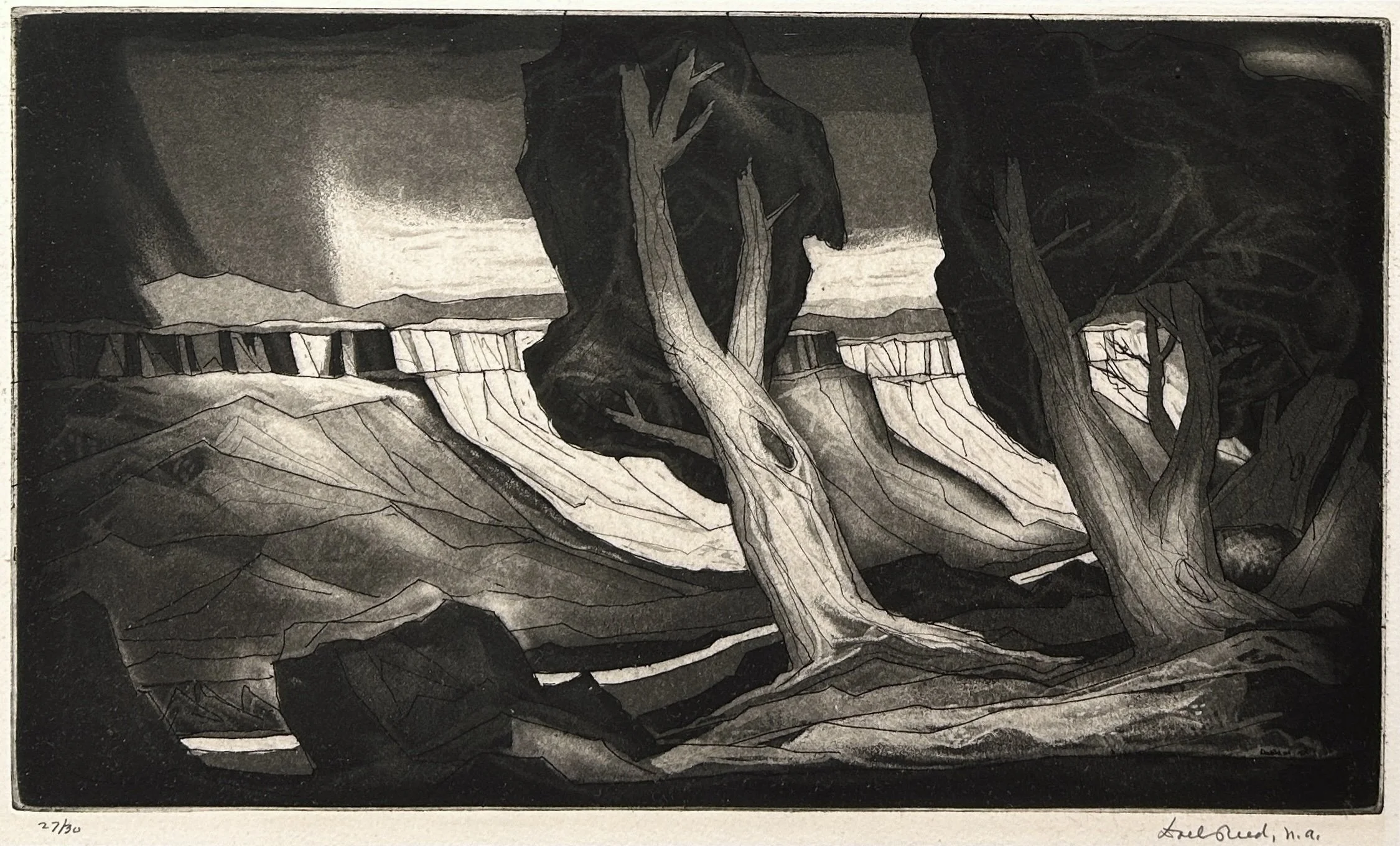   Doel Reed   (American 1894-1985)   Wild River,  1973  Aquatint etching, 10 ¼ x 17 ½ inches  Signed lower right, ed. 27/30 