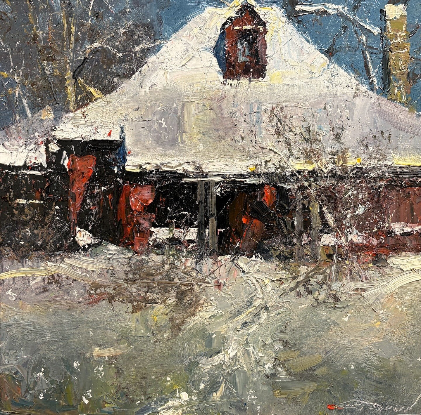   T. C. Steele   (American, b. 1945)   T. C. Steele’s First Studio, Winter,  2025  Oil on linen, 16 × 16 inches  Signed lower right  $6,500   