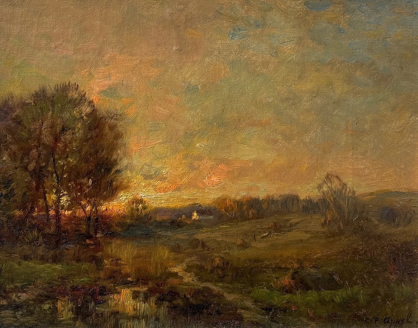   Charles P. Appel   (American 1857-1928)   Sunset   Oil on canvas, 8 × 10 inches  Signed lower right 