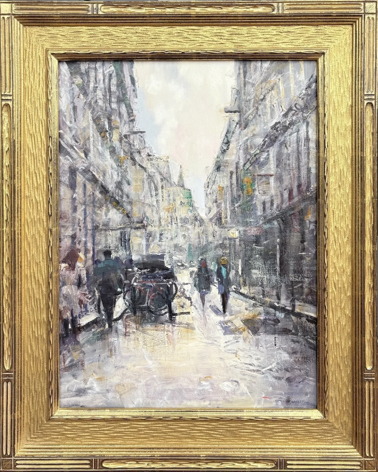   C. W. Mundy   (American, b. 1945)   Paris, Rue Saint-André-des-Arts, Looking West, Rainy Night,  2025  Oil on linen, 24 × 18 inches  Signed lower right  $7,500 