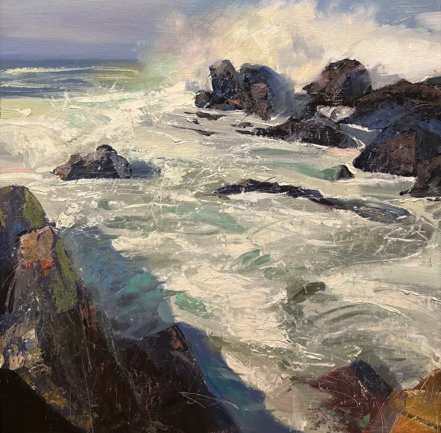   C. W. Mundy   (American, b. 1945)   Monhegan Island   Oil on linen, 18 × 18 inches  Signed lower right  $7,000 