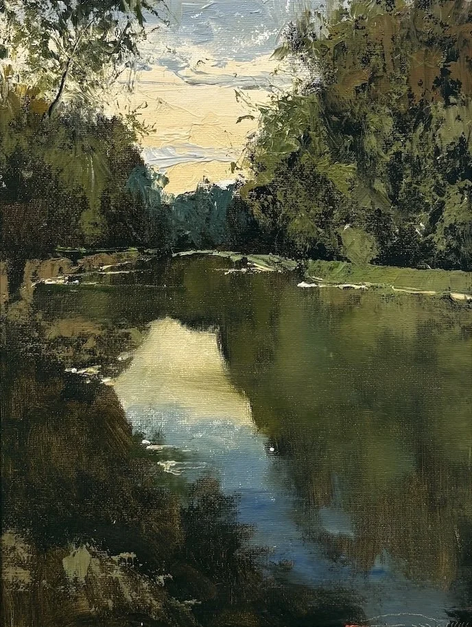   C. W. Mundy   (American, b. 1945)   Broad Ripple Canal   Oil on linen, 12 × 9 inches  Signed lower right  $4,500 